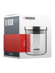 Ємність для зберігання продуктів скляна VINZER 0,5л. 9.5 *9.5 *11.7 см. vt-50733 фото