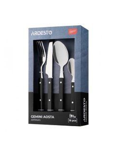 Набір столових приборів Ardesto Gemini Aosta, 16 приборів, нержавіюча сталь, пластик, чорний vt-AR1916AS фото