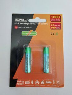 Аккумуляторные батарейки типа ААA ( мизинчиковые) 400 mAh, 2 шт. 482018303 фото