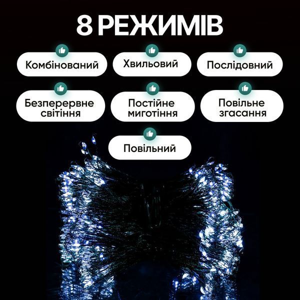 Гирлянда Конский хвост Мишура 1200 LED 20 нитей 2 м зеленая, белый Garlando lg-D1200L2MGW фото