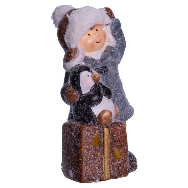 Новогодняя декоративная фигурка с подсветкой 9&times;10&times;19 см Новогодний декор Девочка с подарком по фарфора lg-CR-5-18 фото