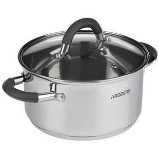 Каструля Ardesto Gemini Salerno 1,2 л., скляна кришка, сірі ручки з силіконом, нержавіюча сталь vt-AR1912CS фото