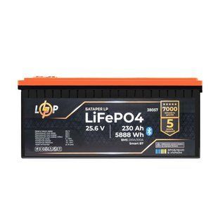 Акумулятор LP LiFePO4 25,6V - 230 Ah (5888Wh) (BMS 200A/100А) пластик Smart BT lp-LP40339 фото