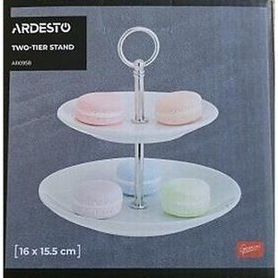 Блюдо 2-х ярусне Ardesto, 16х16х17.5см, кераміка, білий vt-AR0958 фото