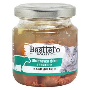 BASTTET`O Holistic Консерва для котів, шматочки філе телятини в желе, скло, 130г km-47701 фото