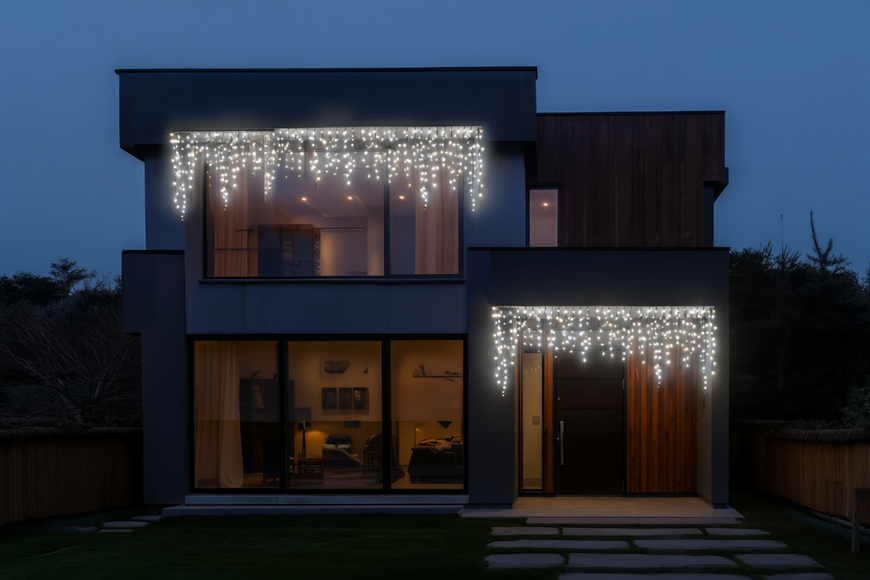 Новорічна гірлянда вулична Бахрома 36 м 600 LED чорний провід Білий lg-36MBW фото