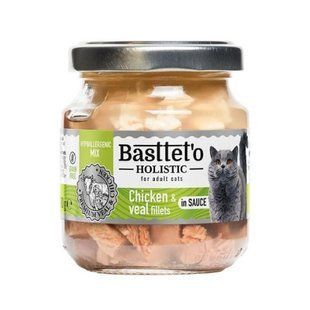 BASTTET`O Holistic Консерва для котів, в СОУСІ мікс Курка з телятиною, скло, 130г km-47711 фото