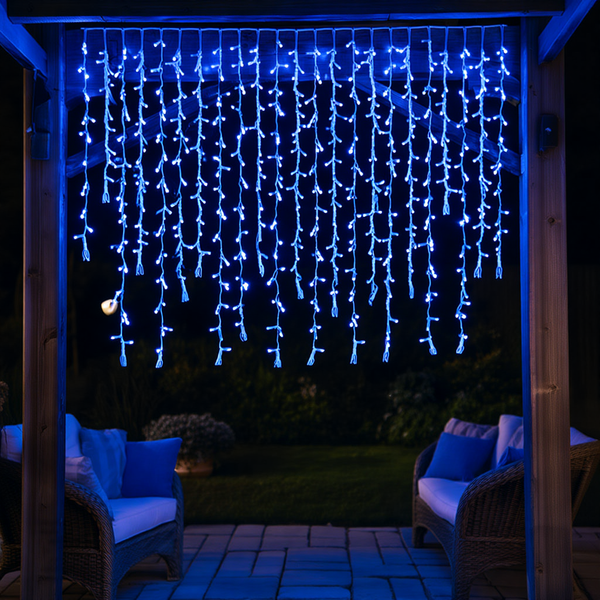 Уличная гирлянда Бахрома 36 м 600 LED белый провод Синий lg-36MWBL фото