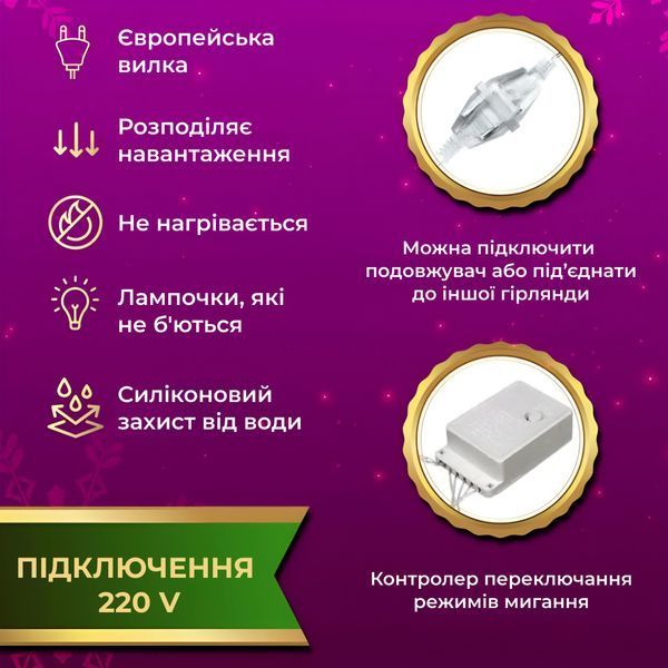 Гірлянда штора світлодіодна GarlandoPro 200LED Роса 3х3м 8 режимів 10 ниток гірлянда роса на ялинці lg-173305ML фото