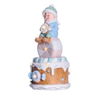 Новогодняя декоративная фигурка с подсветкой 10.5&times;10.5&times;20.5 см Новогодний декор Ребёнок на "сладкой башне" из фарфора lg-CR-6-14 фото
