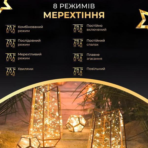 Гірлянда роса на пульті 50 метрів на 500 led світлодіодів крапля на зеленому дроті жовта lg-500L50MGY фото
