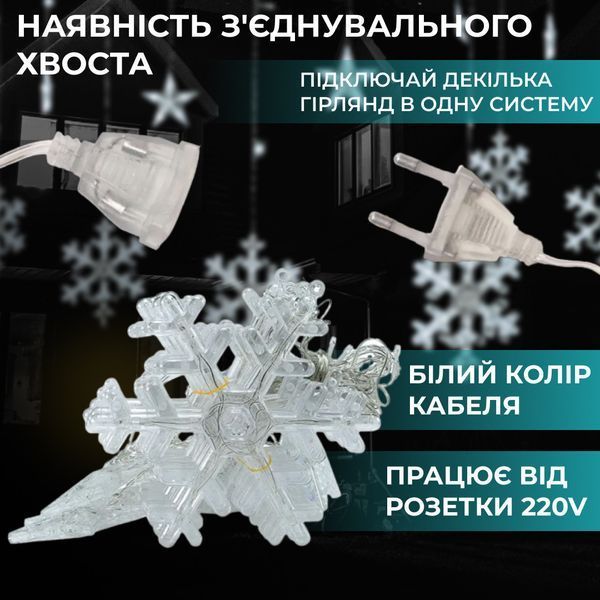Гірлянда світлодіодна штора GarlandoPro сніжинка і зірка 12 фігур 3х1м гірлянда зірка Білий lg-1733064W фото