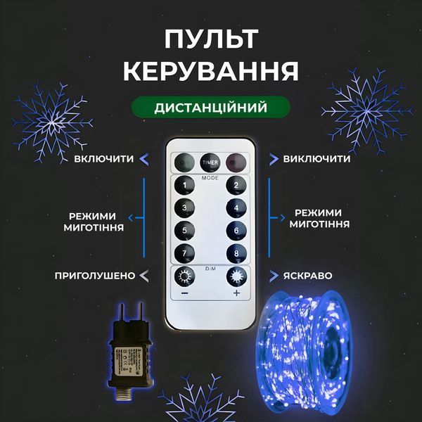 Гірлянда роса на пульті 50 метрів на 500 led світлодіодів крапля на білому дроті синя lg-500L50MWBL фото