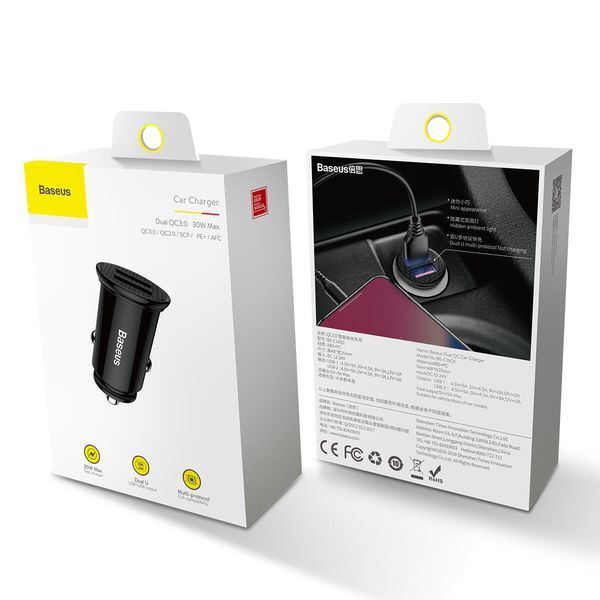Автомобільний зарядний пристрій Baseus Circular Plastic A+A 30W Dual QC3.0 Чорний (CCALL-YD01) lp-LP16606 фото