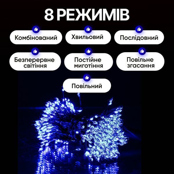 Гірлянда Кінський хвіст Мішура 640 LED 16 ниток 2 м зелена синій GarlandoPro lg-D640L2MGBL фото