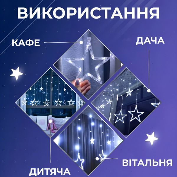 Гирлянда штора светодиодная GarlandoPro звезда и елка 120LED 3х0,9 м 8 режимов Белый lg-1733071W фото