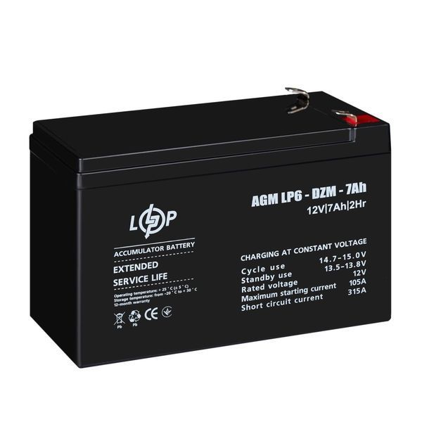Розпродаж (16152) Тяговий свинцево-кислотний AGM Акумулятор LP 6-DZM-7 Ah (02-2024) lp-LP38266 фото