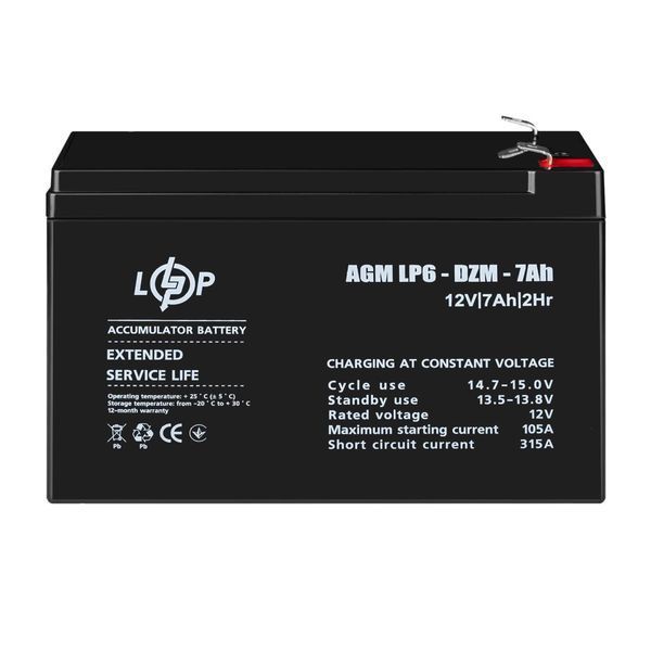 Розпродаж (16152) Тяговий свинцево-кислотний AGM Акумулятор LP 6-DZM-7 Ah (02-2024) lp-LP38266 фото
