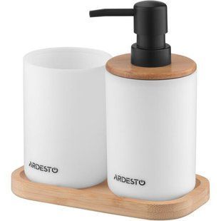 Набір для ванної кмінати Ardesto Minimalism 360мл, 3 предмети, поліпропілен, бамбук, білий vt-ARHB3110WB фото