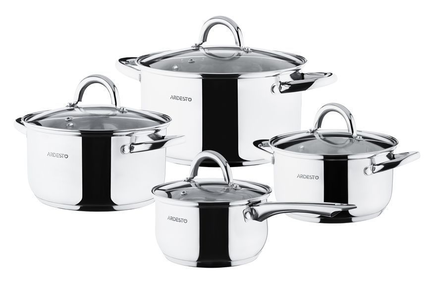 Набір каструль Ardesto Gemini Gourmet 8 пр. (2,5/3,4/5,8 л, ківш 1,8 л) vt-AR1908PS фото