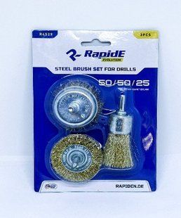 набор щеток RapidE R4531 5pcs для дриля 25mm/38mm/50mm/63mm/100mm рифленые, латунированный проволока PLX-НФ-00003995 фото