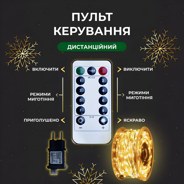 Гирлянда роса на пульте 200 метров на 2000 led светодиодов капля белый провод желтая lg-2000L200MWY фото