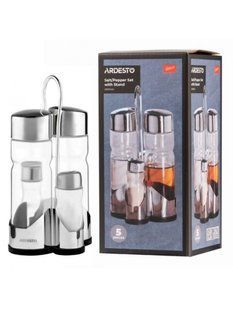 Набор для соли и перца на подставке Ardesto Gemini, 20.5см, 5 предметов, нержавеющая сталь, стекло vt-AR0940 фото