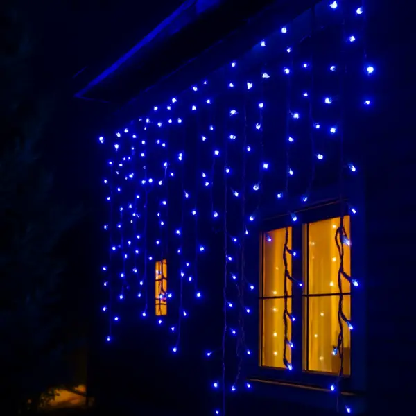 Вулична гірлянда бахрома 12 м 200 led чорний провід Синій lg-12MBBL фото